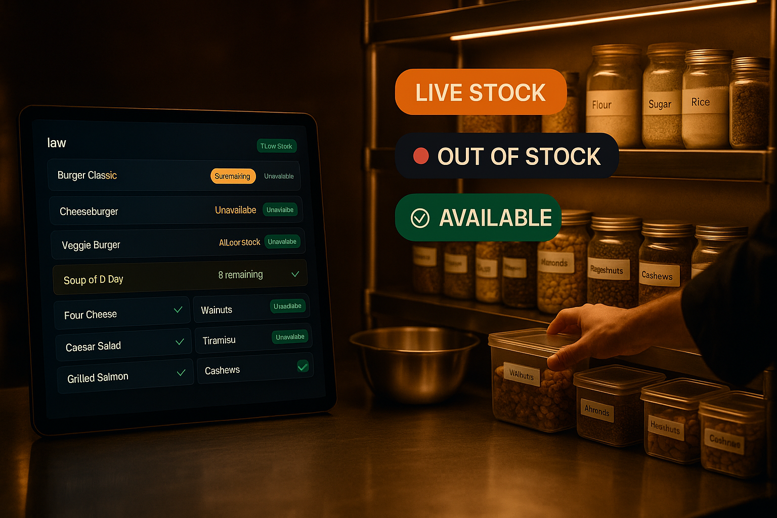 Real-Time Inventory & Availability Management — Stop selling items you've run out of. Mark menu items unavailable in seconds from the kitchen display, sync stock from your POS, or track batch quantities for pre-portioned items — instantly reflected on your live ordering menu.