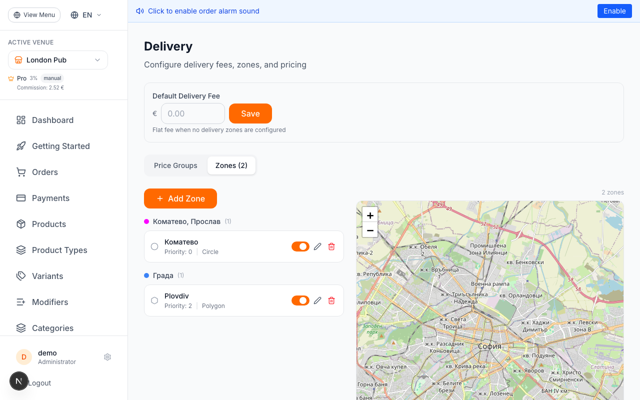 Add Delivery Zones